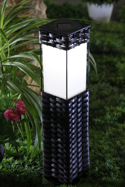Solar Rattan Bollard Square Small Size -LED Garden Patio Lights Outdoor