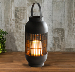 Battery Outdoor Powered Rattan Lantern Column Shaped (Small Size) with LED Candle Holder in Nature Color