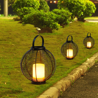 Solar Powered Metal Lantern Ball Shape - Large Size--LED Garden Decorative Lights Outdoor