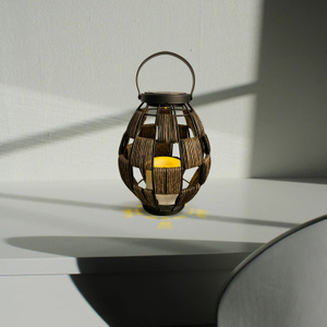 Solar Powered Chequered Rattan Lantern-LED Garden Decorative Lights Outdoor
