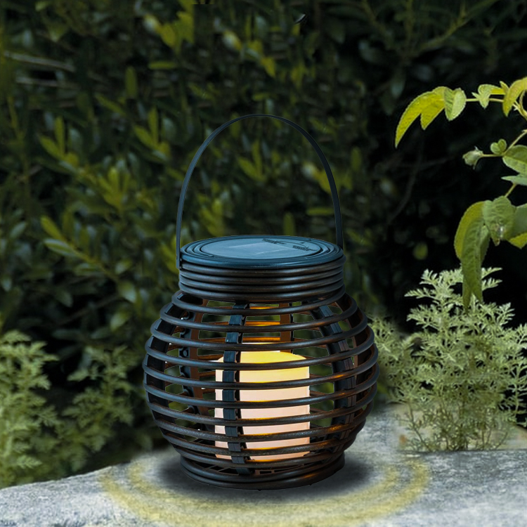 Hanko outdoor Battery Round Rattan Lantern led garden decorative lights 